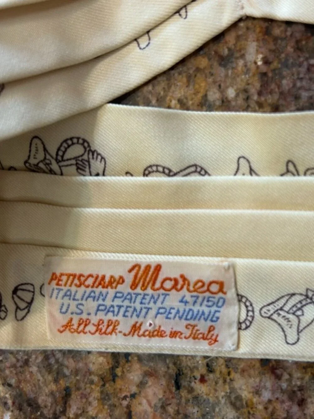 Vintage Cream Colored Marea Silk Ascot Tie with Equestrian Scene Made in Italy